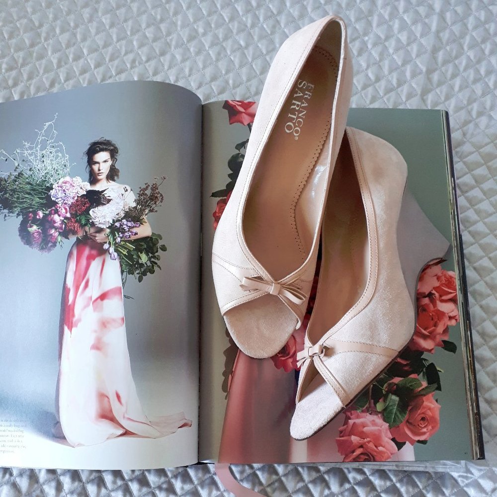 NWOT Franco Sarto pink suede open toe wedge shoes - Picture 1 of 7